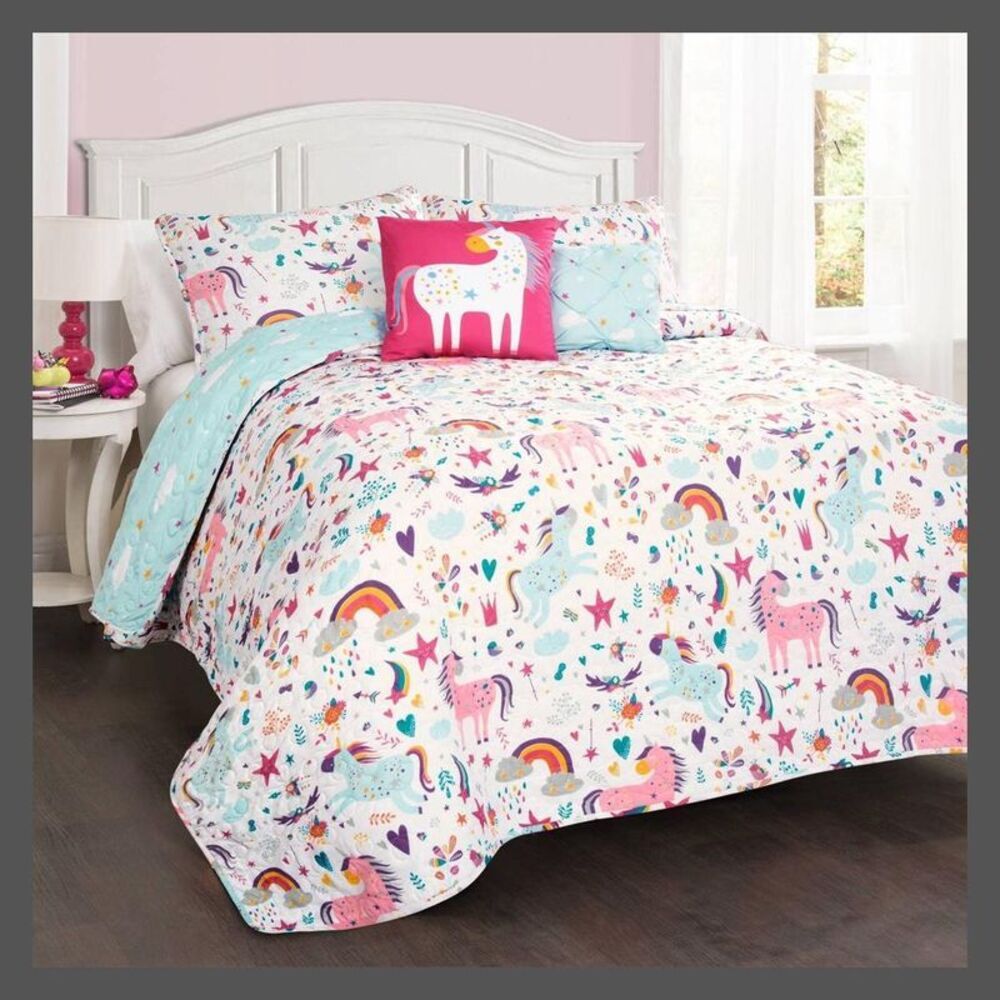 Lush Decor - 4pc Twin Unicorn Heart Bedding Set with Unicorn Th White